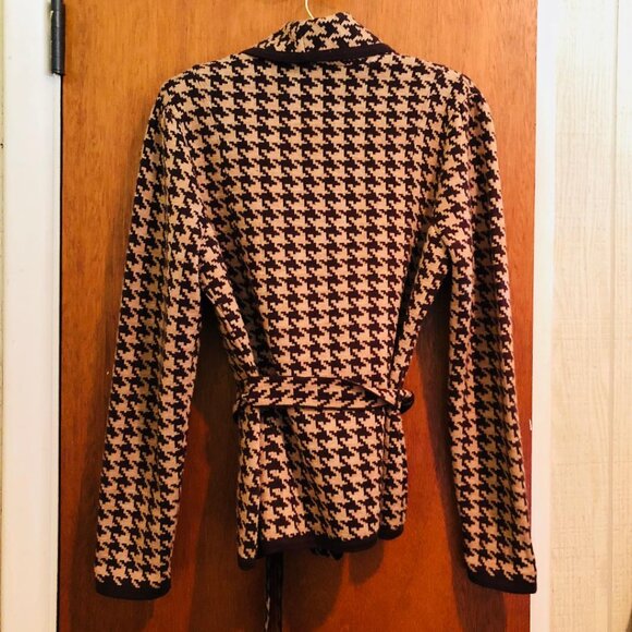 Willi Smith, Brown, Houndstooth, knit, wool-blend, sweater jacket blazer, Sz PM - Picture 2 of 7